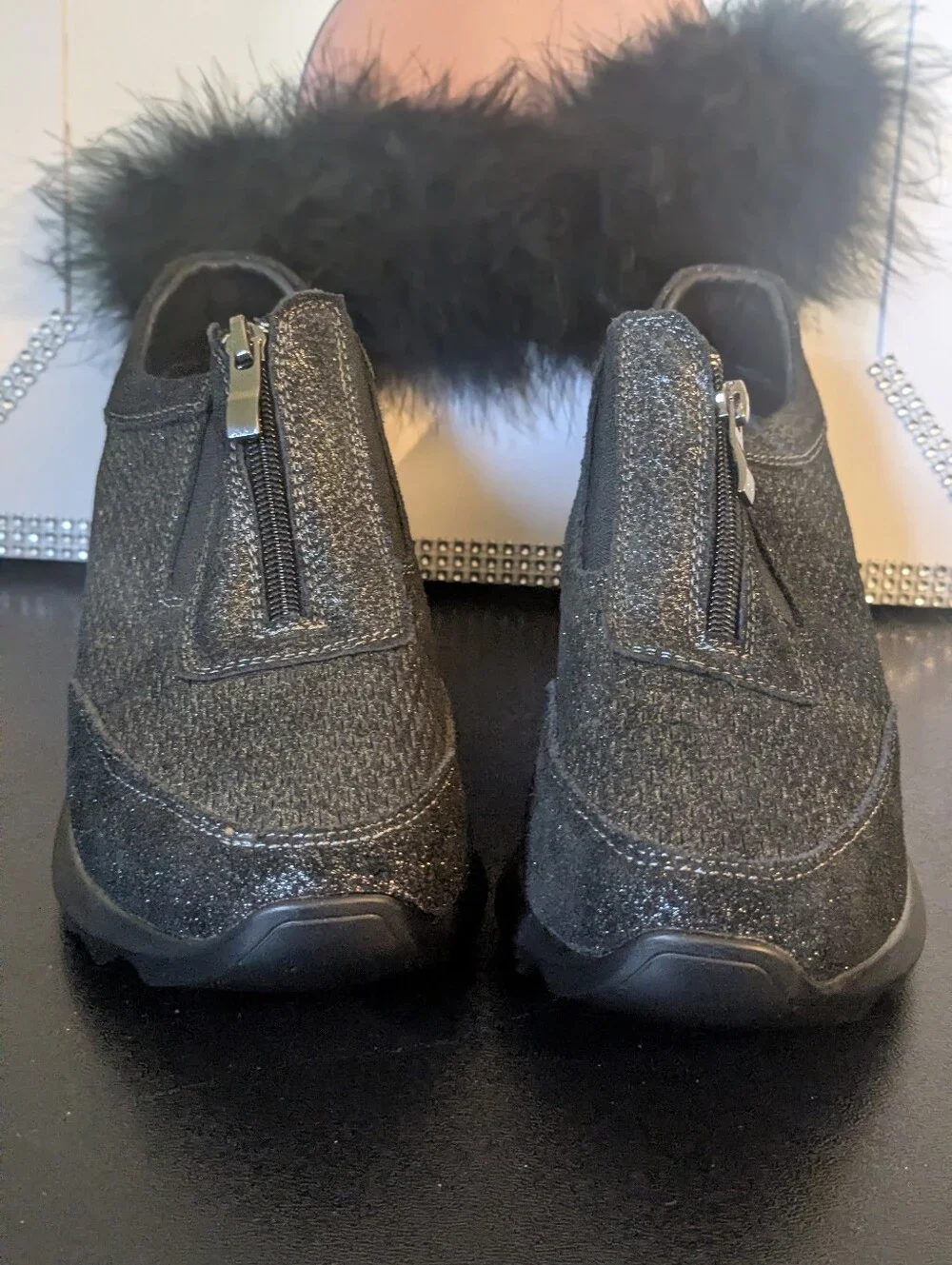 Bernie Mev New York Black Athletic Top Zip Sneakers NWOB